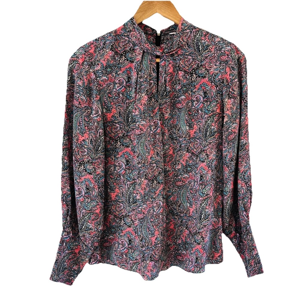 Rebecca Taylor Silk Paisley Top Womens Size 4 High Neck Boho Blouse Multicolor